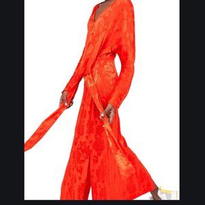 NEW Zara Satin Jacquard Tie Midi Dress